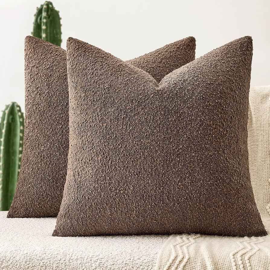 EMEMA Pack of 2, 18 x 18 Inch, Textured Boucle Throw Pillow Covers Cozy Soft Accent Solid Cushion... | Amazon (US)