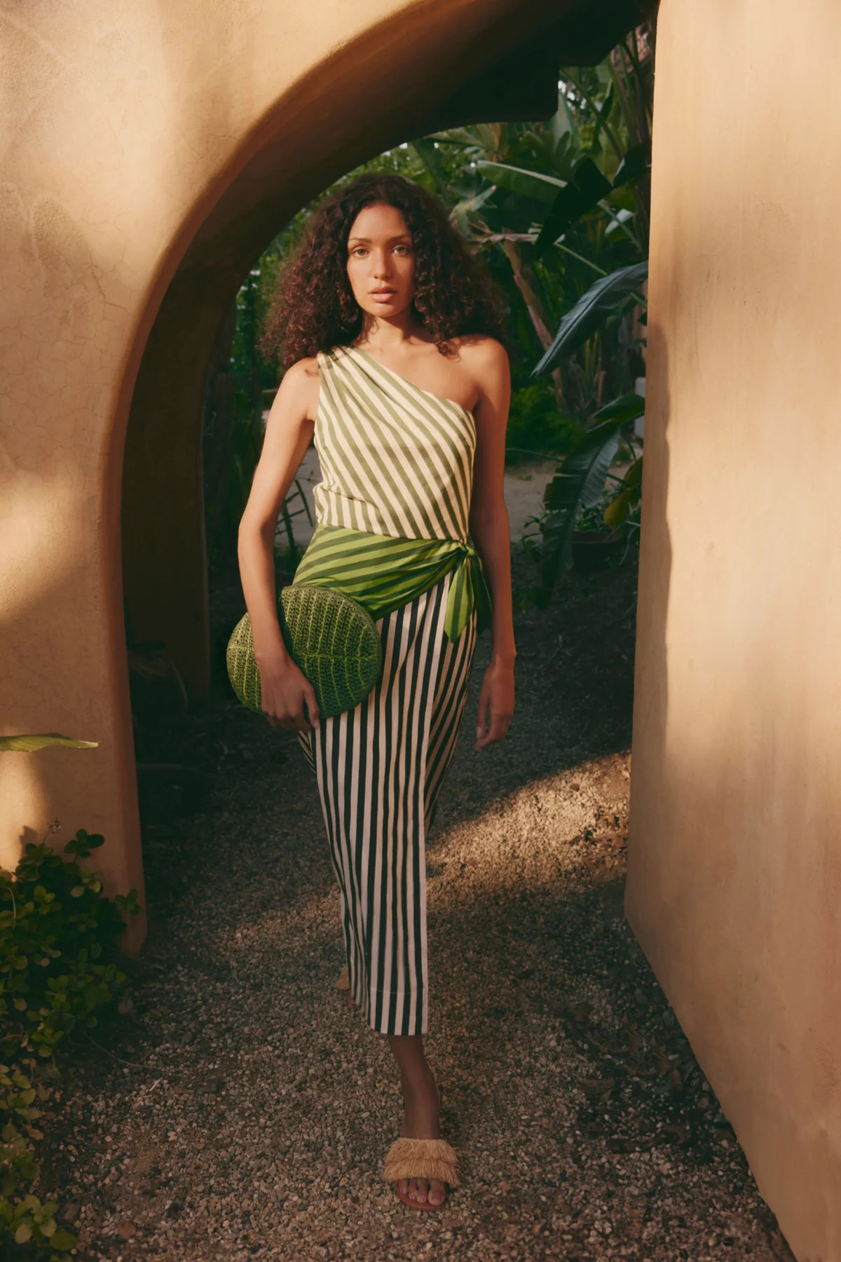 Belem
           Poplin Midi Dress in Green Multi Stripe Combo | Simon Miller