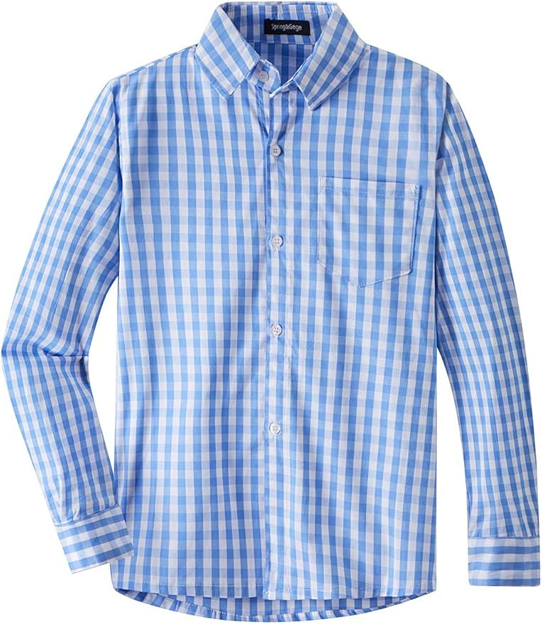 Spring&Gege Boys' Long Sleeve Plaid Poplin Button Down Shirt | Amazon (US)