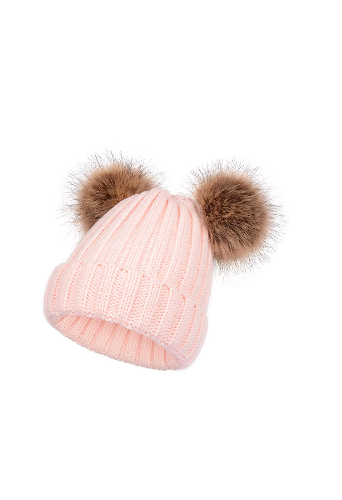 Fuzzy Pom-Pom Knit Beanie Hat in Pink | Chicwish