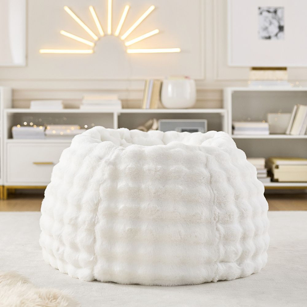 Large Marshmallow Faux Fur Ivory Bean Bag Chair | Pottery Barn Teen
