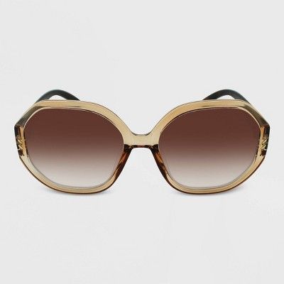 Women's Crystal Tortoise Shell Print Geo Sunglasses - Wild Fable™ Beige | Target