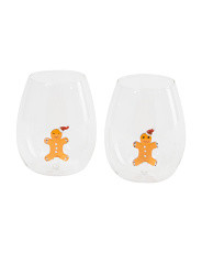 Set Of 2 Figural Gingerbread Stemless Glasses | TJ Maxx