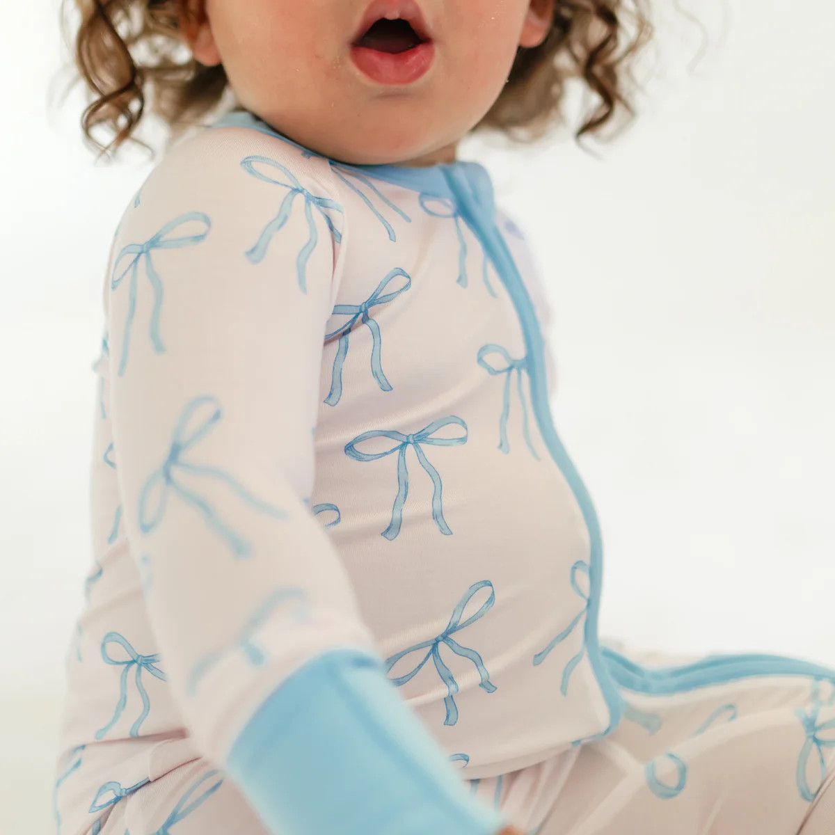 Infant Romper in Blue Bows | Silks Design