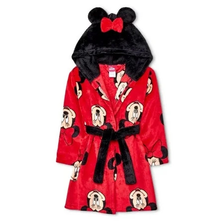 Disney Minnie Mouse Toddler Girl s Minky Fleece Hooded Bathrobe Robe Size 2T/3T | Walmart (US)