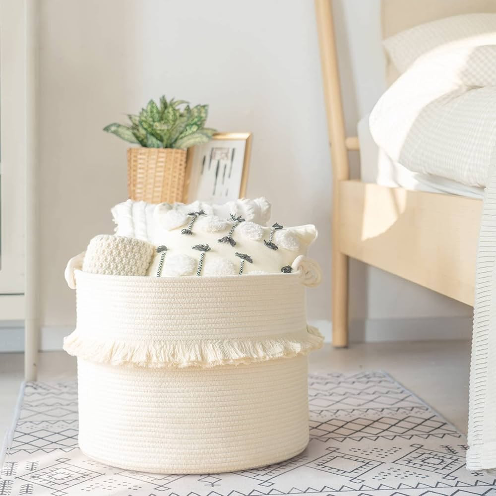 CherryNow Large Woven Storage Baskets – 16'' x 13'' Cotton Rope Decorative Hamper for Nursery, ... | Amazon (US)