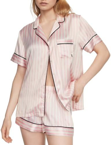 Victoria's Secret Satin Pajama Set, Short Sleeve Button Down Shirt & Shorts, Sleepwear for Women ... | Amazon (US)