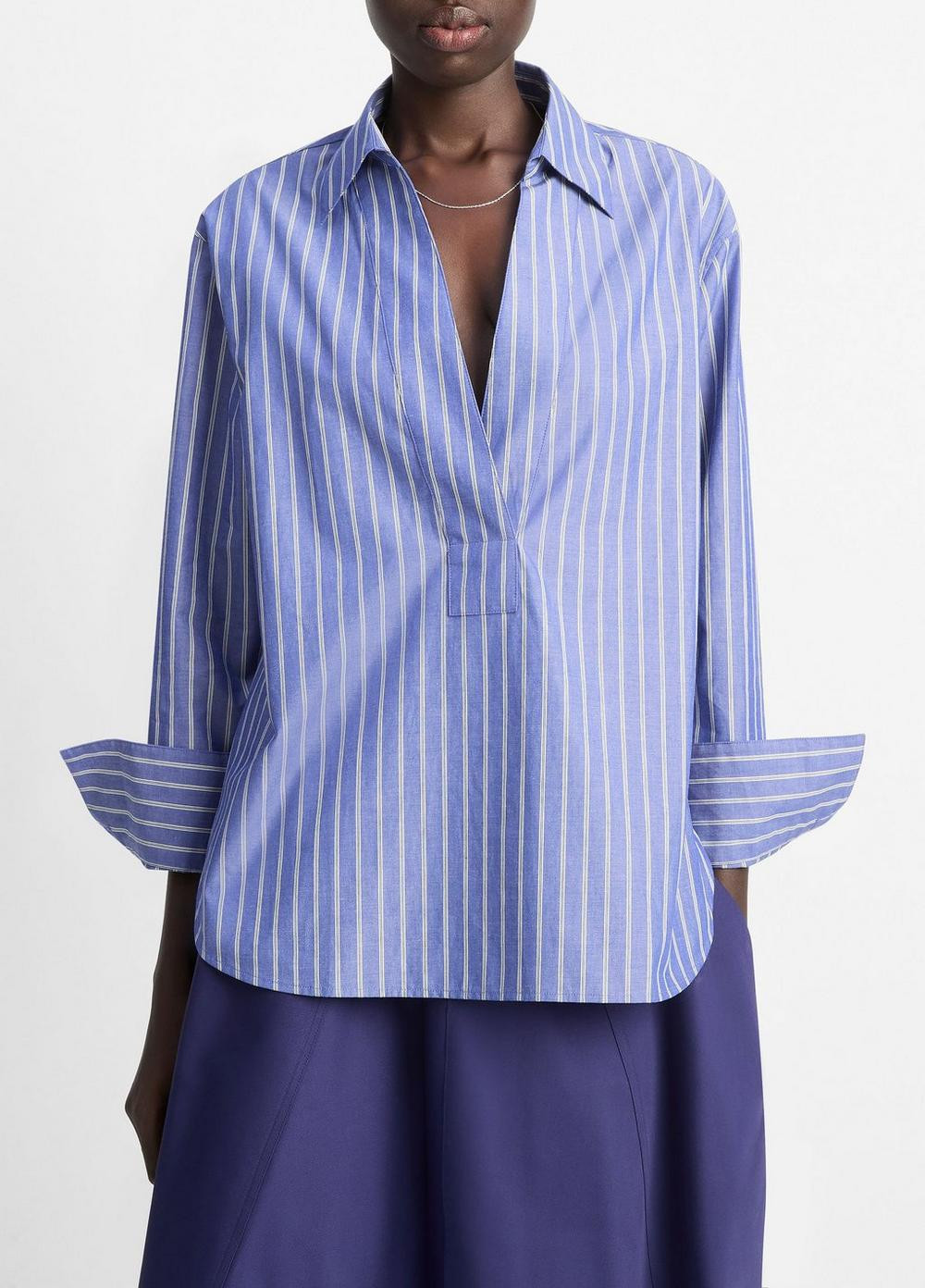 Women's Striped Cotton Relaxed Popover Shirt, Pale Twilight, Size XXS Vince | Vince LLC