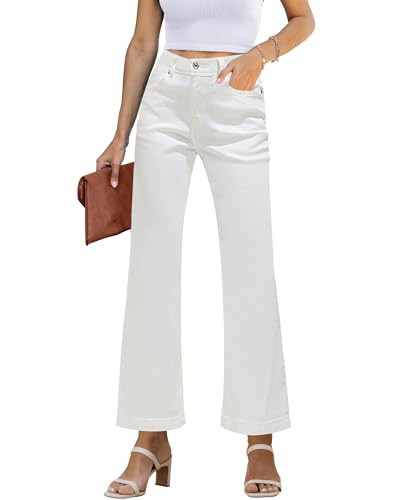 GRAPENT White Denim Jeans for Women White Jeans High Waisted Wide Leg for Women Wide Leg Pants Women's Color Petite Cream Size XL X-Large | Amazon (US)