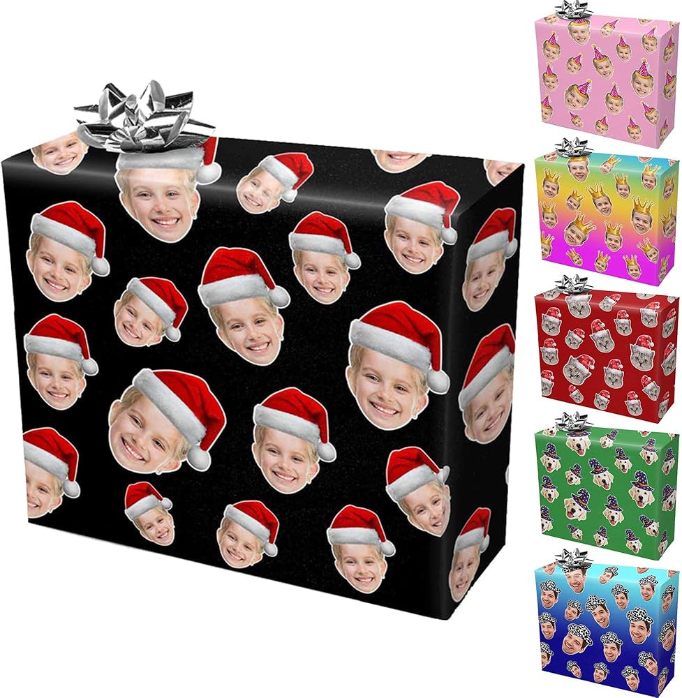 casecoco Custom Photo Gift Wrapping Paper for Girls Boys Kids, Christmas Hat Personalized Photo F... | Amazon (US)