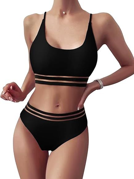 TOMEEK Damen Bikini Set mit Mesh Zweiteilig Badeanzug Push up Gepolstert High Cut Sport Bademode ... | Amazon (DE)