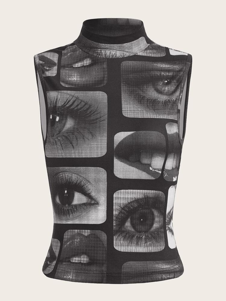 SHEIN ICON Figure Graphic Mock Neck Tank Top | SHEIN