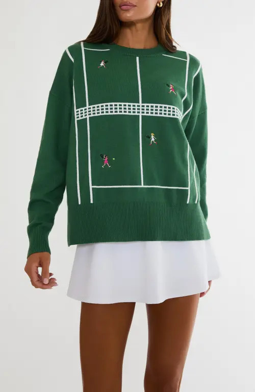 Beach Riot Callie Embroidered Sweater in Rally Green Tennis at Nordstrom, Size Medium | Nordstrom