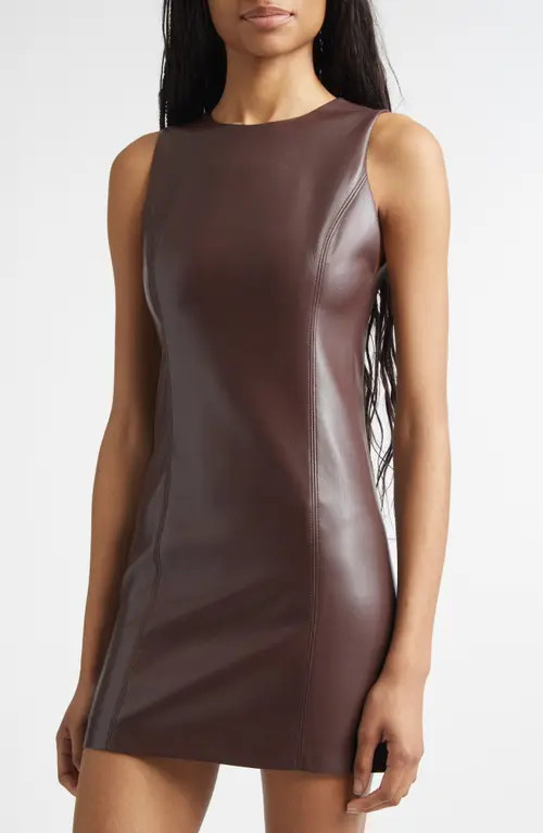 Alice + Olivia Faux Leather Sheath Minidress in Dark Chocolate at Nordstrom, Size 2 | Nordstrom
