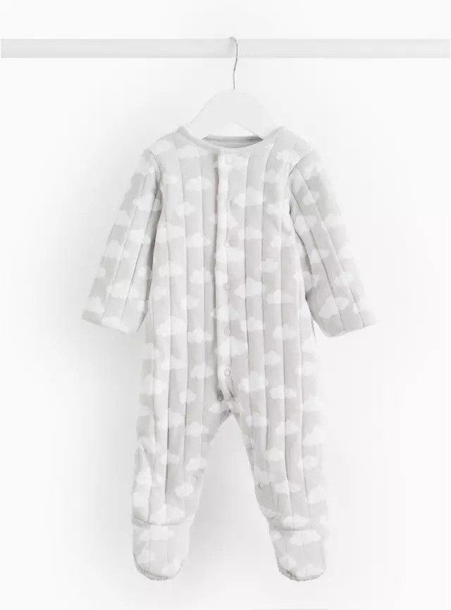 Grey Cloud Print Quilted 2.5 Tog Sleepsuit  3-6 months | Tu Clothing