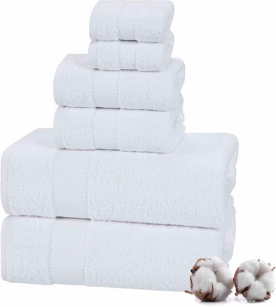 TEXTILOM 100% Turkish Cotton 6 Pcs Bath Towel Set, Luxury Bath Towels for Bathroom, Soft & Absorb... | Amazon (US)
