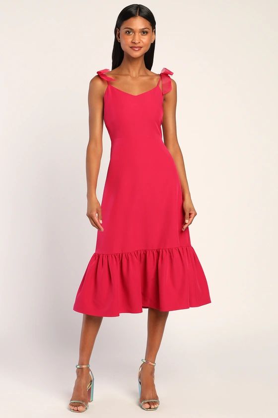 What a Gift Hot Pink Bow Strap Midi Dress | Lulus (US)