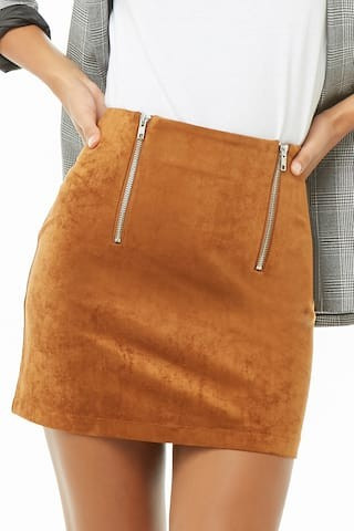 Faux Suede Zip-Front Skirt | Forever 21 (US)