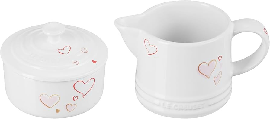 Le Creuset Mon Coeur Collection Stoneware Signature Cream And Sugar Set, White with Hearts | Amazon (US)