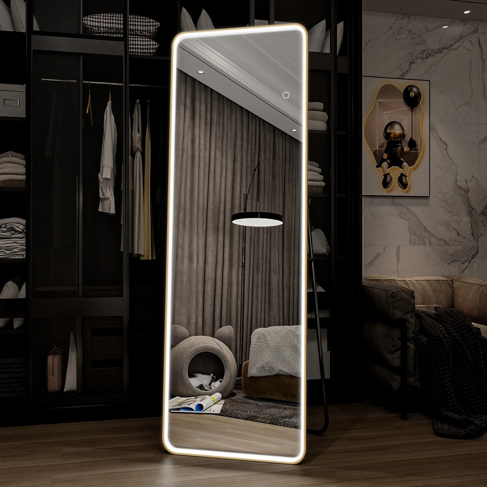 BEAUTYPEAK LED Rectangular Full Length Mirror with Rounded Corners 64" x 21" Standing Floor Mirro... | Walmart (US)