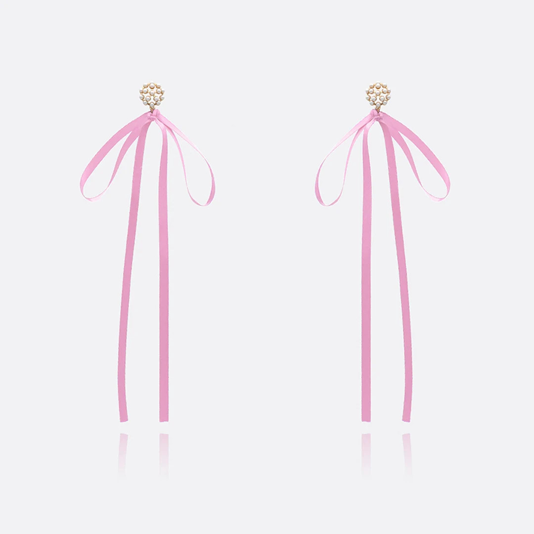 Satin Bow and Pearl Earrings, Ballerina Core Earrings, Coquette Earrings, Bow Tassel Earrings, Gi... | Etsy (US)