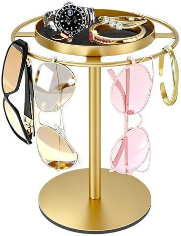 LSK Metal Sunglasses Organizer, Glasses Holder Stand with Storgae Tray, Eyeglasses Holder with An... | Amazon (US)