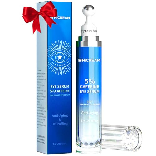 Hicream Eye Cream, 5% Caffeine Under Eye Serum, Eye Roller Serum 360° Massage Ball Eye Treatment Serum Eye Roller Cream for Wrinkles, Fine Lines and Firming, Dark Circles and Puffiness Skin Care | Amazon (US)