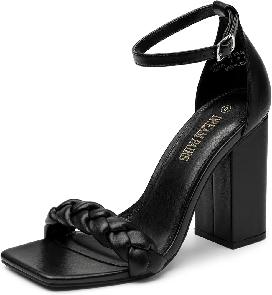 DREAM PAIRS Women's Heels for Women Braided Open Toe Ankle Strap High Block Chunky Heel Sandals P... | Amazon (US)