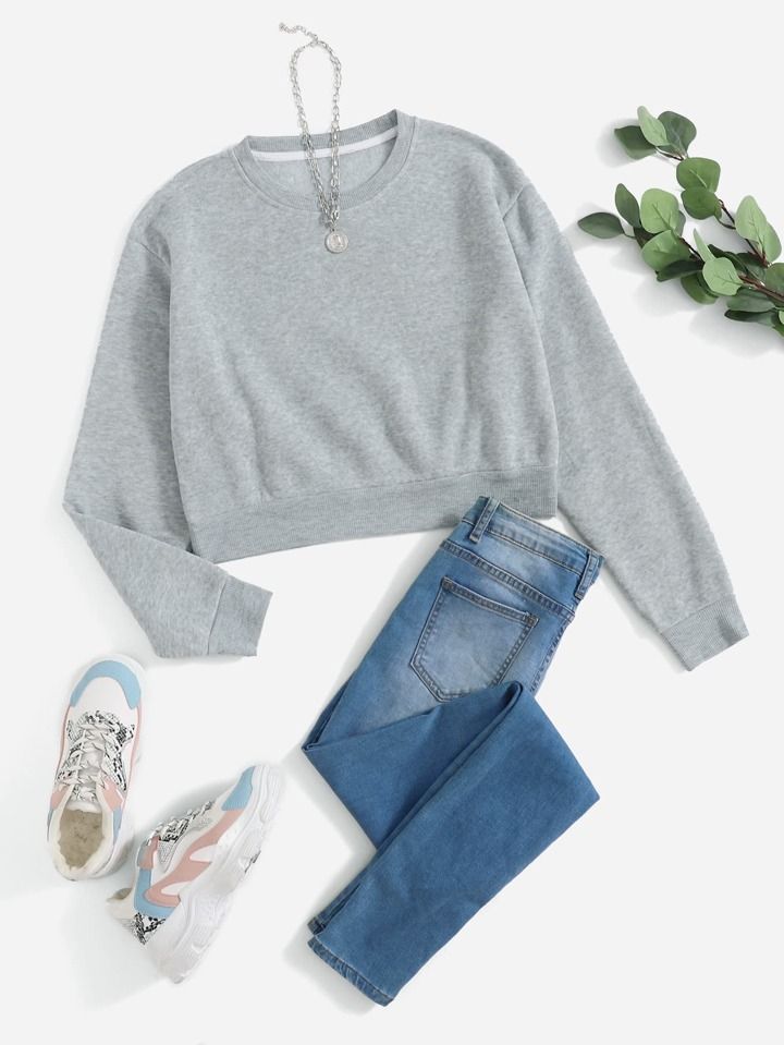 SHEIN Essnce Solid Thermal Lined Sweatshirt | SHEIN