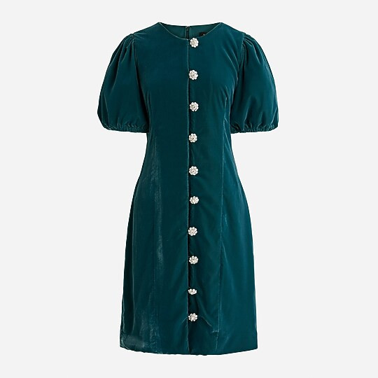 Velvet jeweled button-front mini dress | J. Crew US