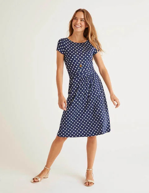 Navy Polka Dot Amelie Jersey Dress - Navy, Linear Brand Spot | Boden (US)