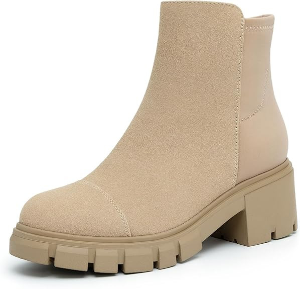 Athlefit Women's Ankle Boots Platform Lug Sole Chunky Heel Chelsea Booties with Side Zipper | Amazon (US)