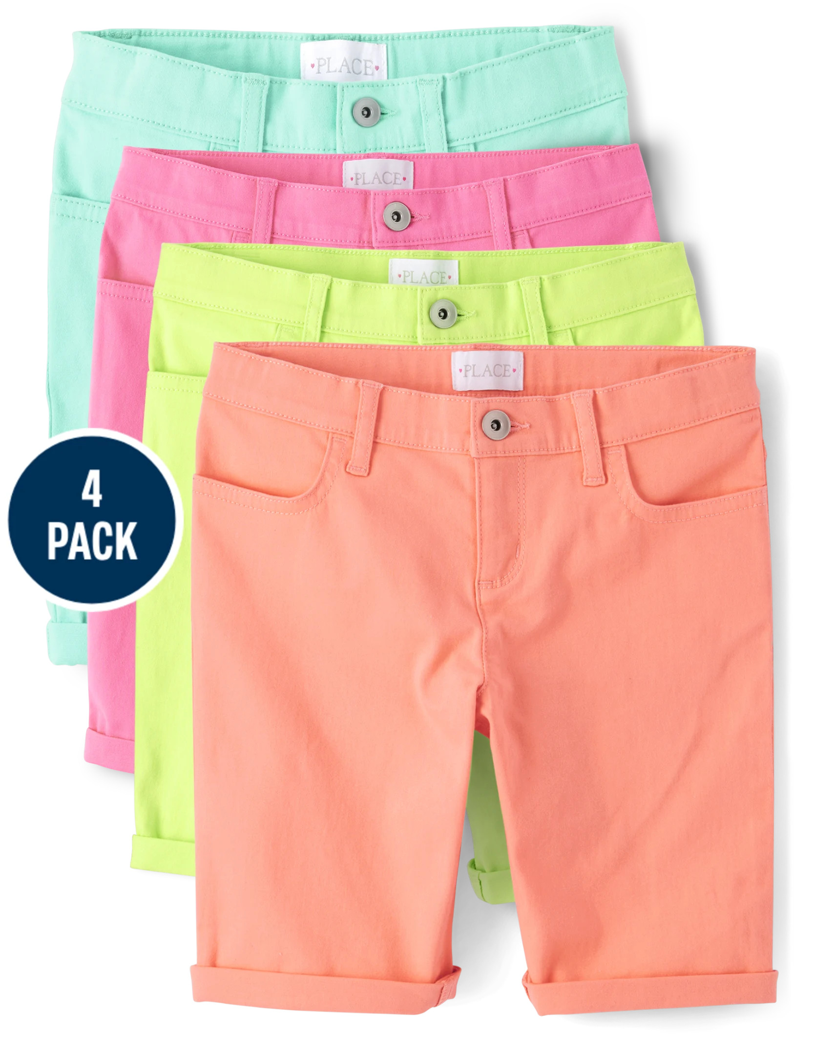 Girls Roll Cuff Twill Skimmer Shorts 4-Pack - multi clr | The Children's Place