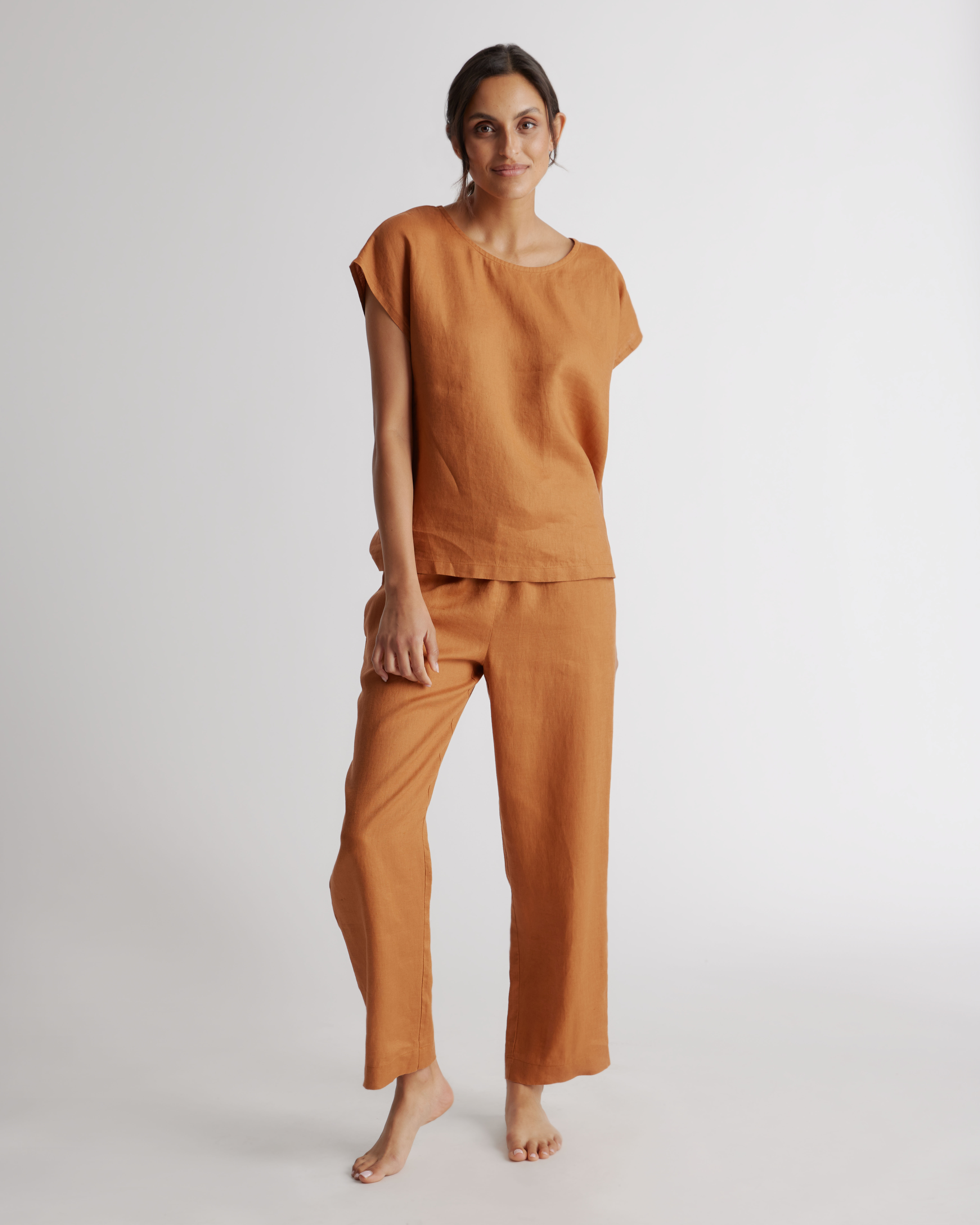 Quince | Women's 100% European Linen Pajama Set in Terracotta, Size XS | Quince