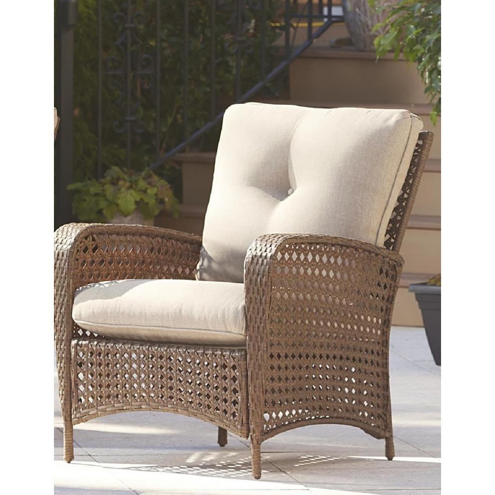 Cosco Lakewood Ranch Steel Woven Wicker Patio Lounge Chairs with Tan Cushions (Set of 2) | The Home Depot