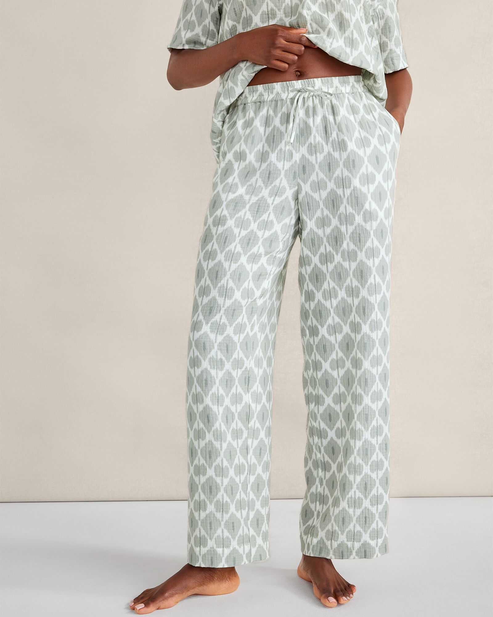 Organic Cotton Gauze Ikat Print Sleep Pants | Haven Well Within