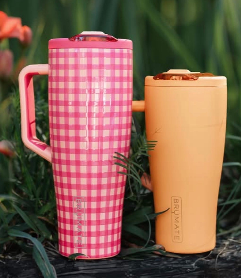 The cutest Brumate Drinkware is finally back in stock at Target - and even on sale today!!!! 🎯 Love the pink gingham and peach colors so much - so fresh and fun for Spring & Summer 🩷