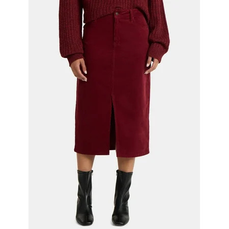 Time and Tru Women's Corduroy Midi Skirt with Front Slit, Sizes 0-20 | Walmart (US)