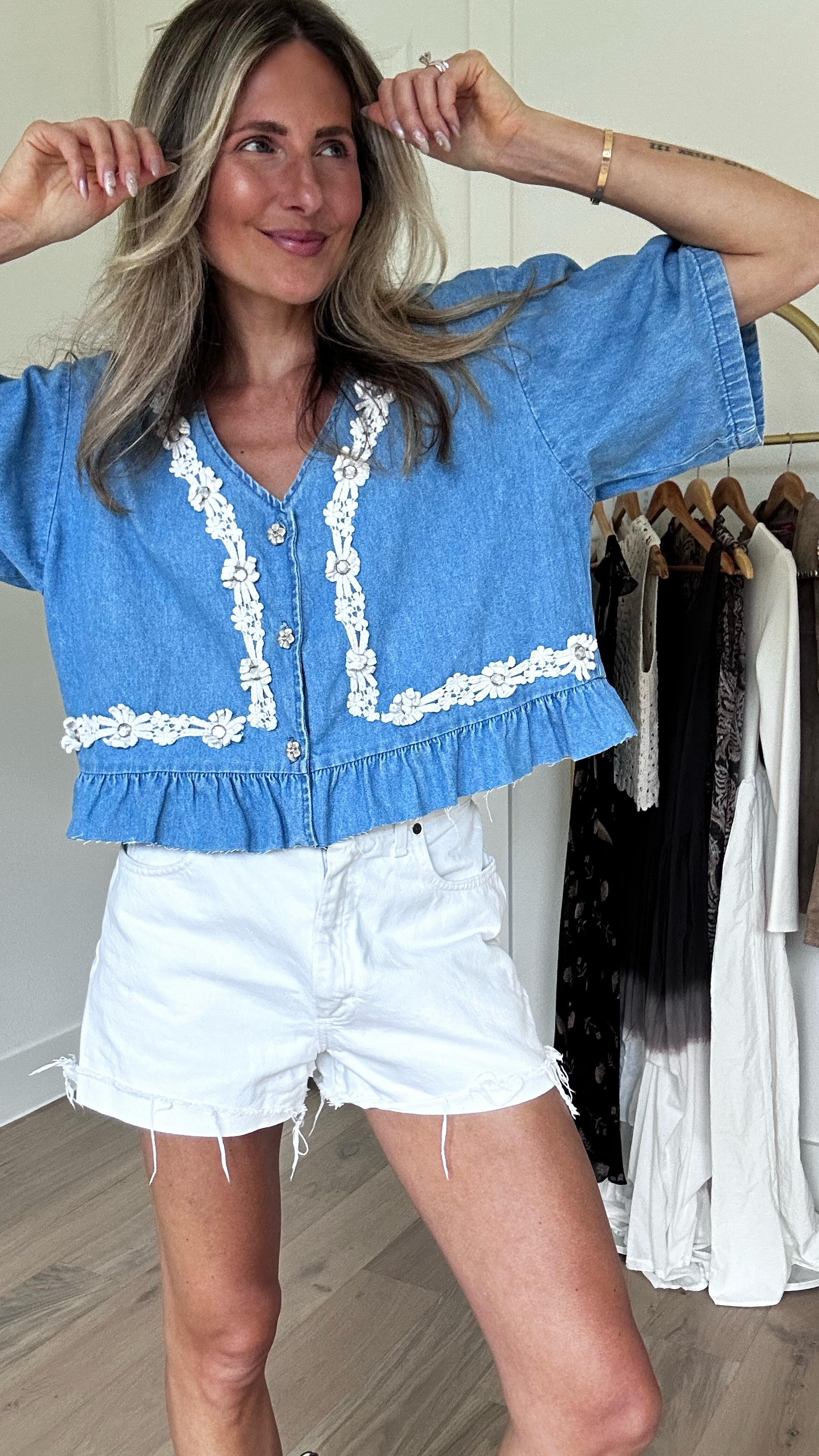 The cutest thrift flip I ever did see! Denim tops for spring and summer with boho details! Cute appliqués, ruffle details, exaggerated collars! Boho meets western. Shop these cute finds! 

#LTKSaleAlert #LTKFindsUnder100 #LTKStyleTip