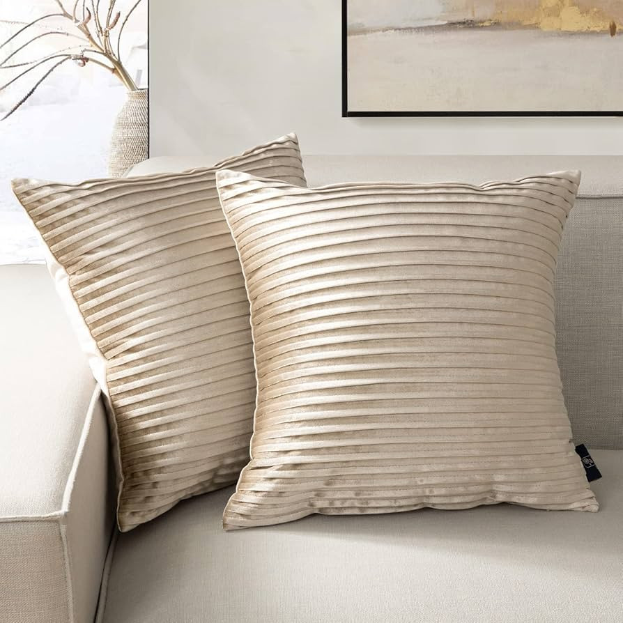 Phantoscope Pack of 2 Velvet Decorative Throw Pillow Covers - Crushed Velvet Handmade Pleated Des... | Amazon (US)