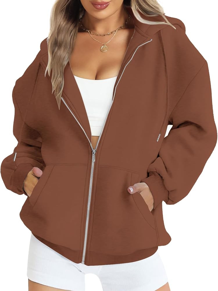 FANCYINN Womens Zip Up Hoodies Long Sleeve Oversized Sweatshirts Casual Drawstring Fall Fleece Ja... | Amazon (US)