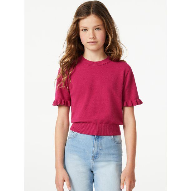 Free Assembly Girls Short Sleeve Ruffle Sweater, Sizes 4-18 - Walmart.com | Walmart (US)