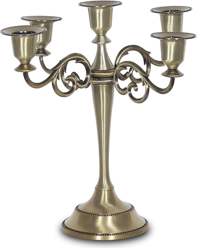 SUJUN Bronze 5-Candle Metal Candelabra Candle Holder 10.6 inch Tall Candlestick Holders for Valen... | Amazon (US)
