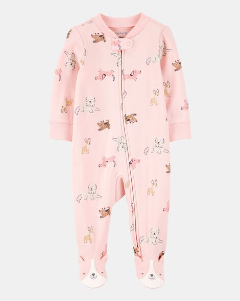 Baby Girl Dog Print 2-Way Zip Cotton Sleep & Play Pajamas - Pink | Carter's Inc