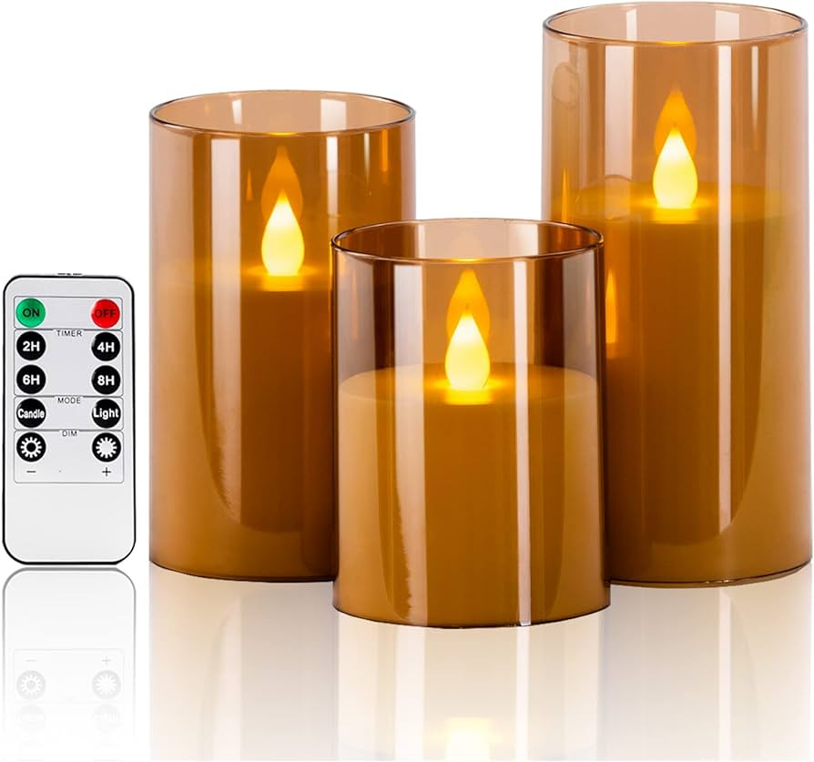 Enido Flameless Candles with Remote, Acrylic Battery Operated Flickering LED Pillar Candles Set o... | Amazon (US)