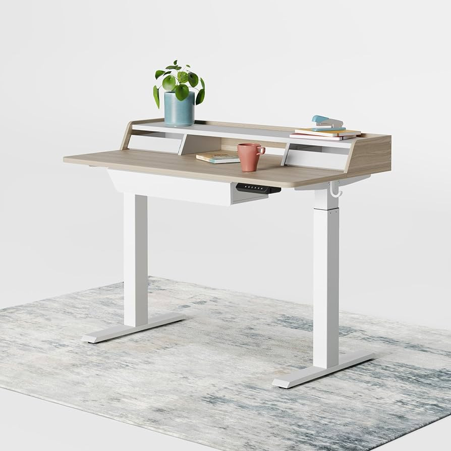 FEZIBO Standing Desk with Drawers, 48 x 25 Inch Adjustable Height Stand Up Desk with Storage Shel... | Amazon (US)