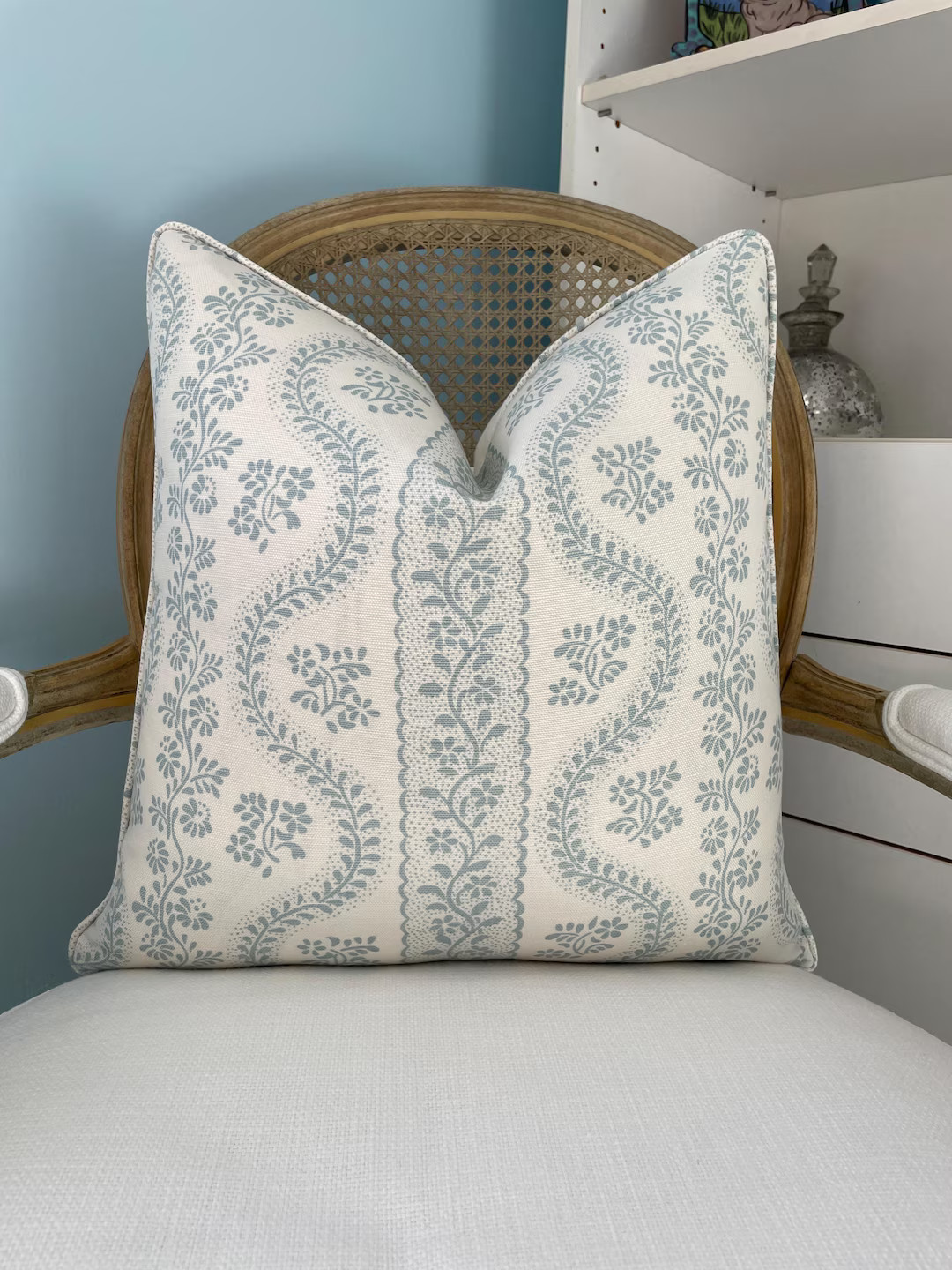 Sister Parish Dolly in Seafoam one or both sides high end pillow cover. Aqua and cream designer p... | Etsy (US)