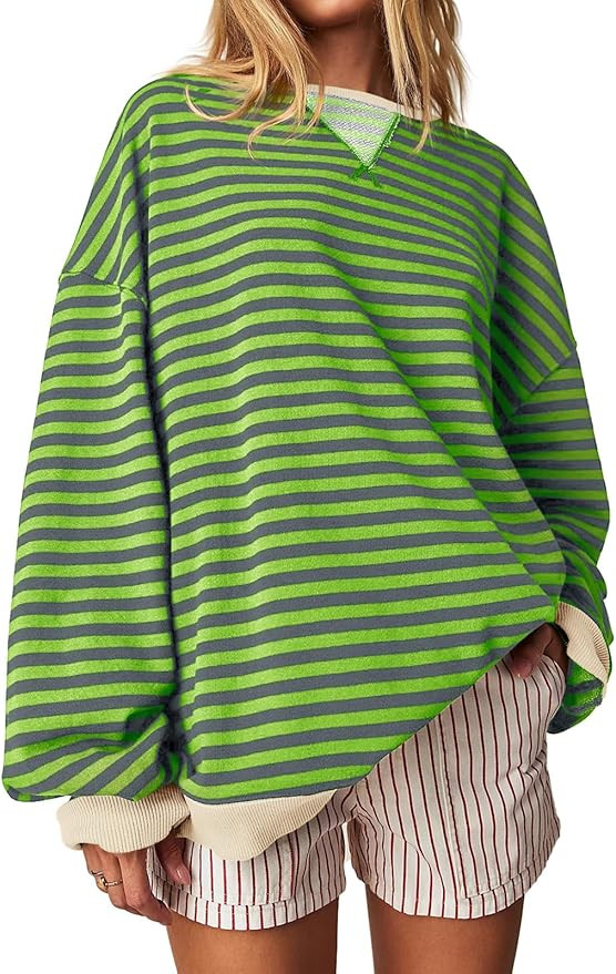 Fisoew Womens Striped Oversized Sweatshirt Color Block Crew Neck Long Sleeve Shirt Casual Loose P... | Amazon (US)