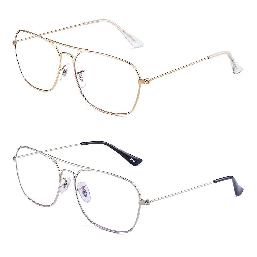 JM 2-Pack Square Reading Glasses Women Metal Frame Blue Light Blocking Computer Readers | Amazon (UK)