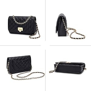 Women Black Quilted Purse Lattice Clutch Small Crossbody Shoulder Bag with Chain Strap Leather | Amazon (US)